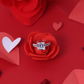 Silver Emerald Cut Side Diamonds Ring